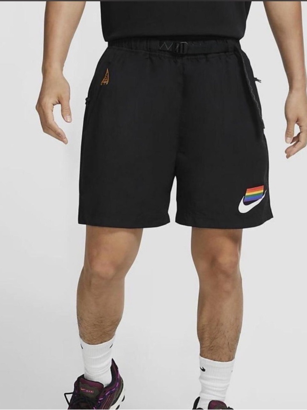 Nike ACG Size Medium Black Athletic Shorts with Rainbow Swoosh